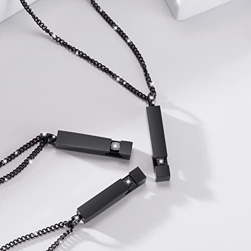 3 Pack Urn Necklace for Ashes Memorial Cremation Jewelry for Ashes, CZ Bar Urns Pendant Stainless Steel Urn Locket for Ashes Keepsake Jewelry with Words: Forever in my heart & Funnel Kit & Bag Black