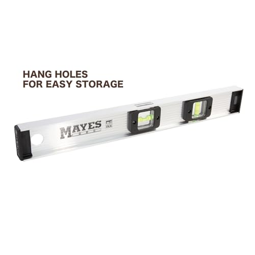 Mayes 10110 Aluminum 18 Inch Level, Proudly Made in USA Leveler Tool, Heavy Duty I-Beam Construction for Jobsite Use, 2 Impact-Resistant Vials, V-Groove for Pipe Work