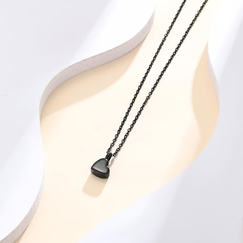 Cremation Jewelry Mini Heart Urn Necklace for Human Ashes for Women Men Memorial Ashes Keepsake Pendant Black