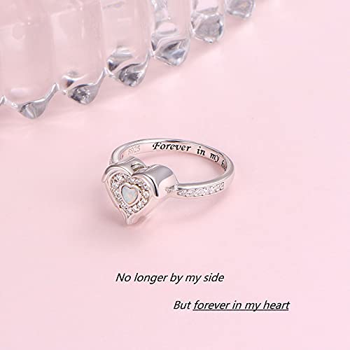 925 Sterling Silver Lab Opal Heart Urn Ring for Ashes Angel Wings Cremation Jewelry Memorial Keepsake Rings for Women Girls Easter Gifts 7