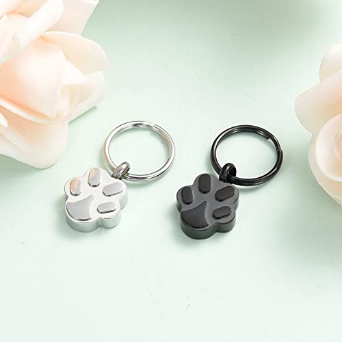 shajwo Paw Print Urn Keychain for Dog Cat 2pcs Silver/Black
