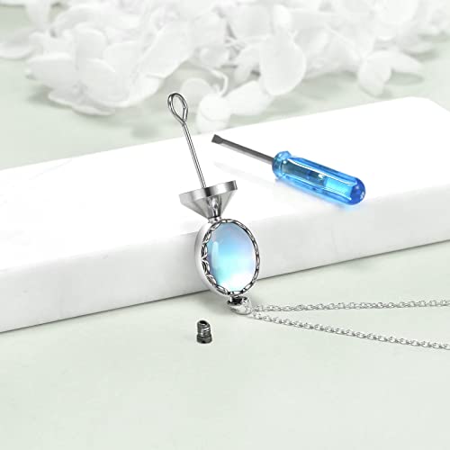 VONALA Urn Ashes Moonstone Necklace 925 Sterling Silver Pendant Memorial Keepsake Necklace Cremation Jewellery Gifts for Women Girls