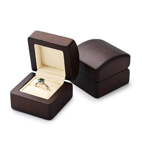 Solid Wood Proposal Engagement Ring Box Walnut Ring Gift Box Beige