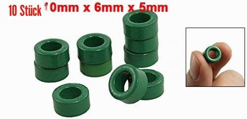 sourcing map Pack of 10 Inductor Coil Green Toroidal Core Ferrite Cores 10mm x 6mm x 5mm
