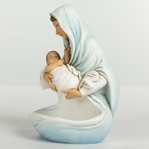 Grace4Joy Virgin Mary Rosary Holder, 6 Inch Hand-Painted Madonna and Child Statue, Religious Catholic Gifts for Women Blue