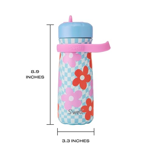 S'well Stainless Steel Kids Traveler with Flip Straw Lid, 16oz, Pink Petal, Triple Layered Vacuum Insulated Containers Keeps Drinks Cold for 24 Hours, BPA Free, Easy Carrying On the Go 16 Ounces