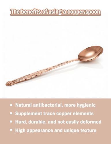 7.87 Inch Pure Copper Spoon, 100% Hand Forged Vintage Copper Spoon, Suitable for Family Gatherings, Restaurants, Desserts, Sugar, and Ice Cream (2) 2