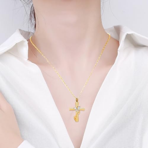 Imrsanl Cross with Butterfly Urn Necklaces for Ashes for Women Gold White