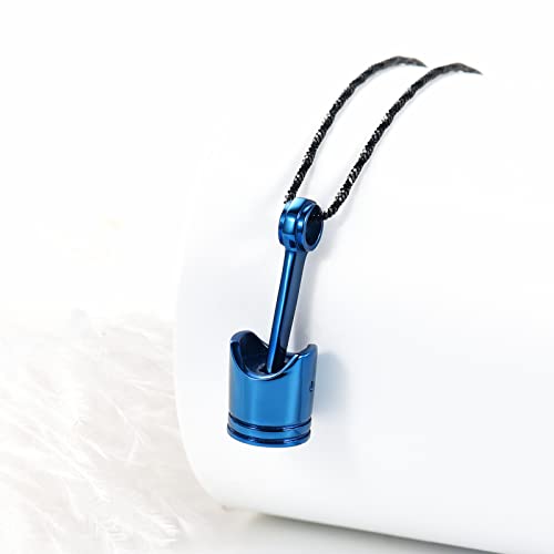 Yinplsmemory Mens Cremation Jewelry Motor Piston Urn Necklace for Ashes Keepsake Memorial Ashes Jewelry for Human/Pet Ashes blue