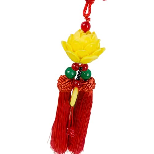 Car Hanging Decoration Lotus Flower Charm Tassel for Car Decoration Wall Hanging Decor/Wealth/Prosperity/Success (Red) Red