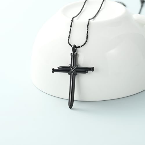 Imrsanl Cremation Jewelry Nail Cross Urn Necklace Pendant Black