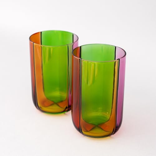 ban.do Bar Glass Set of 2, 17.5 oz Cute High Ball Glasses for Adults, Unique Drinking Glasses, Aesthetic Glassware for Bar Cart (Colorblock)