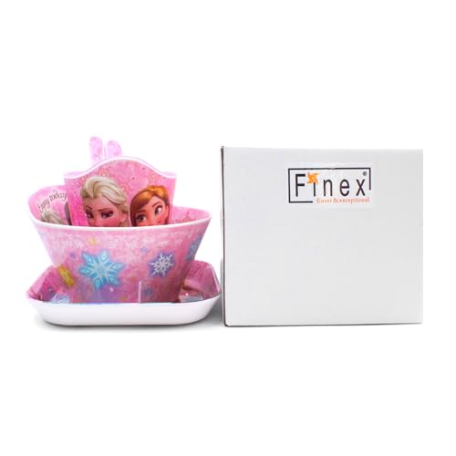 Princess pink 5-piece flatware set from SGPINC includes dinner plates, bowls, cups, and matching spoon and fork.