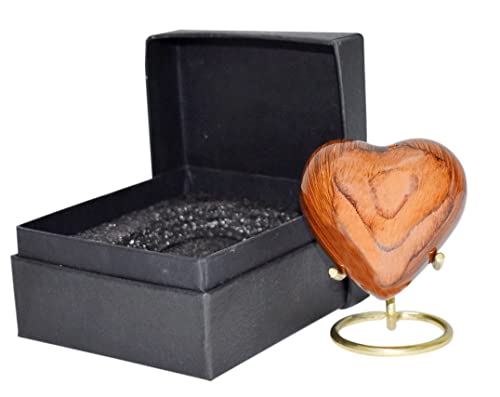 BOLD & DIVINE Wooden Textured Theme Keepsake Urn | Human Ashes Memorial Urn, Burial, Funeral Cremation Urns (Red Cherry Wood, Heart Shape) Red Cherry Wood