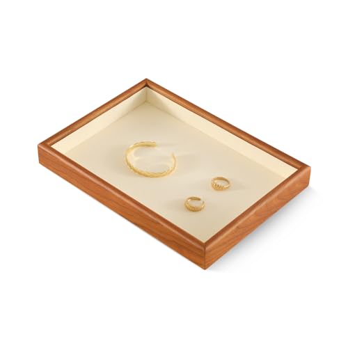 Cherry Wood Blank Jewelry Display Tray, Ring Earrings Bracelet Necklace Storage Holder Tray, Stackable Jewelry Organizer Tray, Wooden Jewelry Accessories Tray, Brooches Cufflink Plate Blank Tray Beige