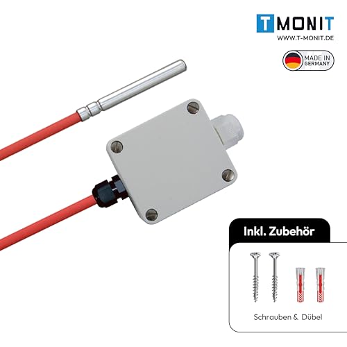 Active Temperature Transducer, 0-10 V, incl. Sensor PT1000, Adjustable Measuring Range, Active Sensor Monitoring (2 m Sensor Silicone Cable) 2m Silikon-Leitung