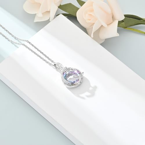 shajwo Cremation Jewelry Dragonfly Urn Ashes Necklace for Women Silver-purple
