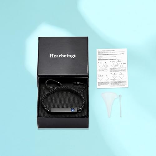 Hearbeingt Crystal Heart Cremation Jewelry Bar Urn Bracelet for Ashes Black-Blue stone