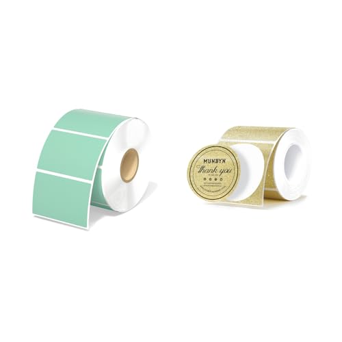 2.25"x1.25" Green Thermal Sticker Labels+2 Inch Round Thermal Labels