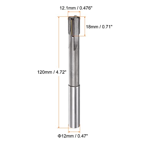sourcing map Carbide Reamer 12.1 mm, 4 Blades, H8/H7 Accuracy, Sandblasting Coating Machine Reamer for Metal Wood Hole Reamer, Straight Groove High Speed Steel Tool 12.1mm