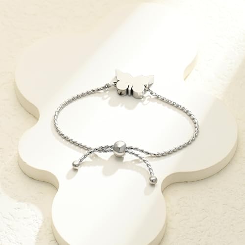 Butterfly Urn Bracelet for Ashes for Women Men Stainless Steel Adjustable Link Urn Bracelet Cremation Jewelry Memorial Keepsake Ashes Holder Silver