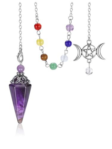 CrystalTears Amethyst Healing Crystals Pendulum Natural Crystal Stone Point Pendulums for Dowsing Meditation Divination Tools Spiritual Crystal Gifts for Witchcraft Crystal Grid Positive Energy