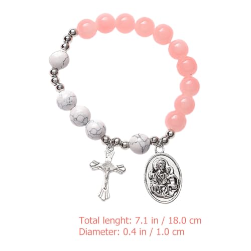 Alasum Elastic Glass Cross Bracelet for Women with Alloy Beads, Not Easy to Break Rosary Beaded Bracelet Jewelry, Smooth Surface and Excellent Luster, for Special Occasion or Valentines