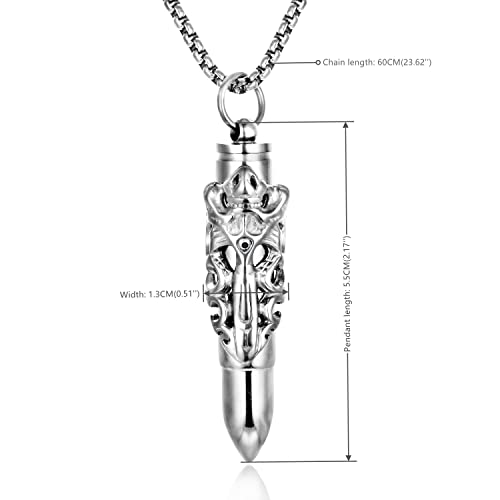 Steel Dragon Bullet Urn Ashes Keepsake Cremation Prayer Memorial Holder Locket Pendant Necklace silver color