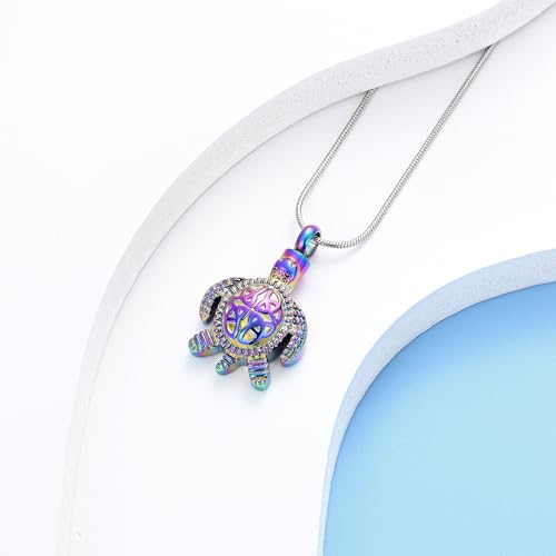 Sea Turtle Urn Necklace for Ashes Celtic Knot Cremation Jewelry for Women Men Stainless Steel Memorial Necklaces Ash Holder for Human Pets Keepsake Jewelry for Loved Ones with Fill Tool Rainbow