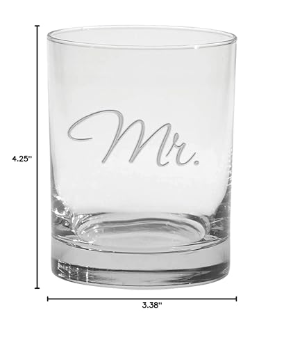 Culver Mr. & Mrs. Deep Etched (DOF) Double Old Fashioned Glasses, 13.5-Ounce (Gift Boxed, Set of 2)