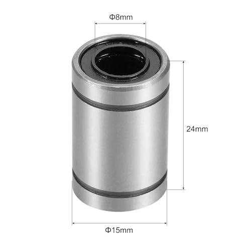 sourcing map 12pcs LM8UU Linear Ball Bearings, 8mm Bore 15mm OD 24mm Long Linear Bearing for CNC, 3D Printer 8mm x 15mm x 24mm 12