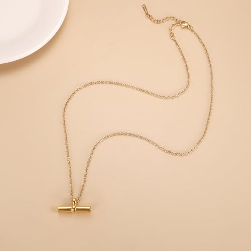 Ashes Necklace For Women Stainless Steel Minimalist T Bar Cremation Urn Jewelry Hold Loved Ones/Pet Ashes Keepsake Memorials Gold