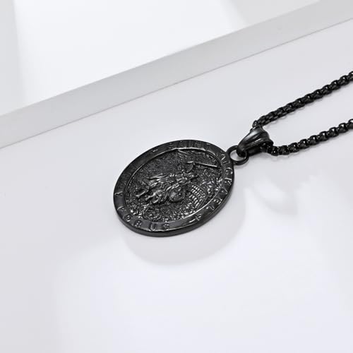 St Michael Pendant for Men Stainless Steel Archangel Necklace Amulet A-black-60cm chain