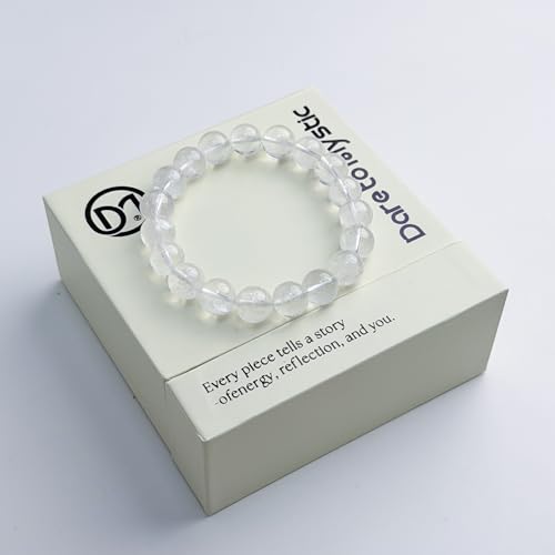 Healing Crystal Bracelet, Natural Gemstone Beaded Bracelet for Emotional Balance, Energy Healing, Harmony & Manifestation, Gift Jewelry White Phantom Quartz (Roman Numeral Engraved) M(adjustable for wrist size 6-7")