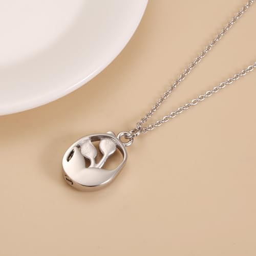 Ashes Necklace For Women Tulip Memorial Urn Necklace Hold Ashes Of Loved Ones Oval Shape Stainless Steel Keepsake Cremation Jewelry For Mom Silver