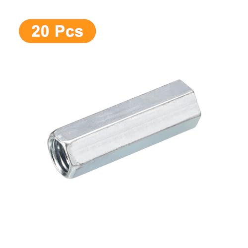 uxcell M12x15x50mm galvanized carbon steel hex coupling nuts, 20-piece threaded rod couplers
