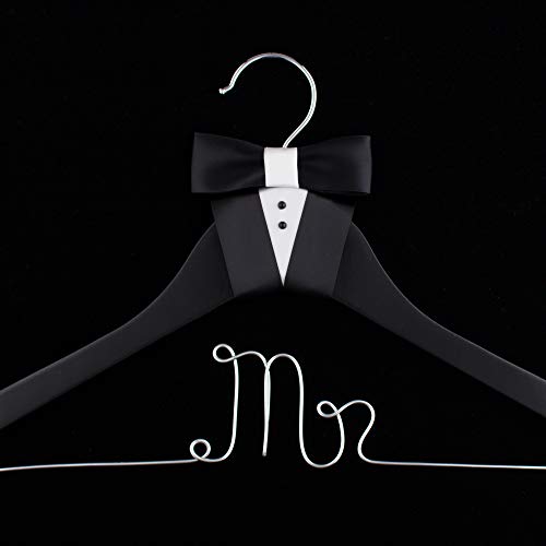 Ella Celebration Mr Wedding Groom Hanger Black Wooden and Silver Wire for Tuxedo or Suit, Hangers for Grooms and Weddings (Mr)