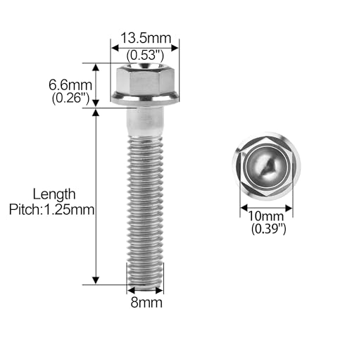 Yaruijia M8x30mm titanium hex bolts with small flange heads, 6-piece set