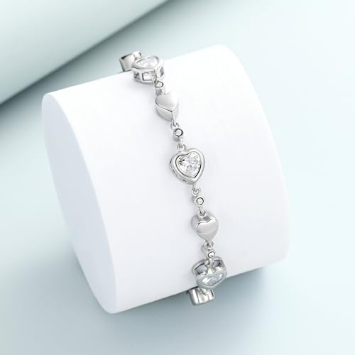 Heart Shape Urn Bracelet for Ashes Birthstone Heart Bracelet Cremation Jewelry Urn Bracelet for Ashes Keepsake A-Silver+White 24cm