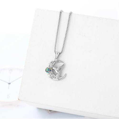 XSMZB Hummingbird Urn Necklace for Ashes of Loved One Rose Flower Moon Cremation Jewelry Ashes Holder Keepsake Pendant for Women Men Silver-Colorful