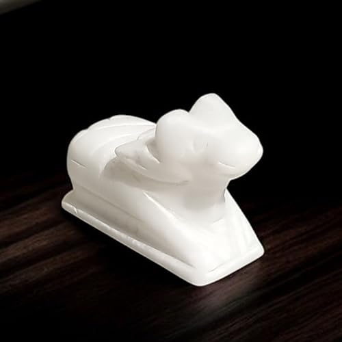 White Marble Nandi Bull Idol – 2.5" Shiv Ji Vahana Cow Figurine for Vastu, Good Luck, Success & Prosperity – Puja Room Decor, Home Temple Showpiece, Gift Item – Pack of 1