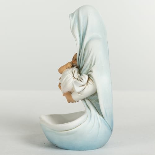 Grace4Joy Virgin Mary Rosary Holder, 6 Inch Hand-Painted Madonna and Child Statue, Religious Catholic Gifts for Women Blue