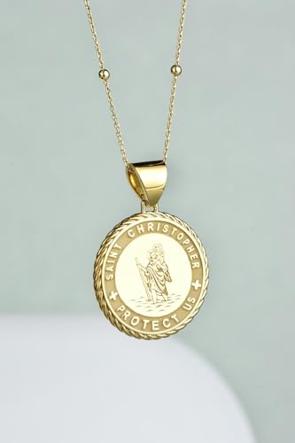 925 sterling silver necklace 22mm|18 inch chain | saint christopher necklace| patron saint of travelers pendant| religious medallion| catholic jewelry| protection charm|gold plating |LKGP_00382