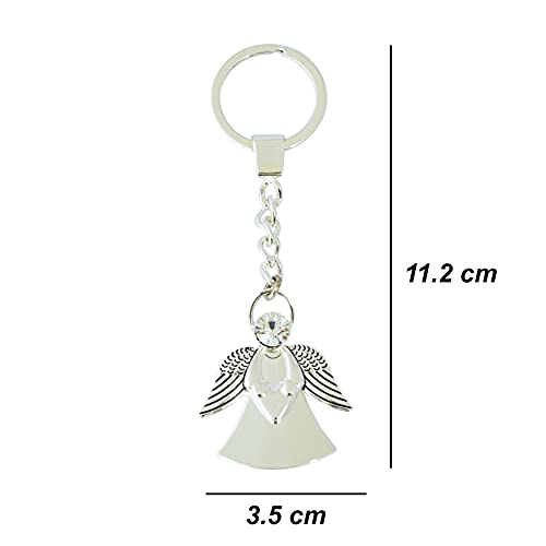 HOX Guardian Angel Silver Finish Angel Floating Keychain for Friendship | Rhinestone in Angels Head | Gift with Inspirational Message for Birthday and Any Occasion