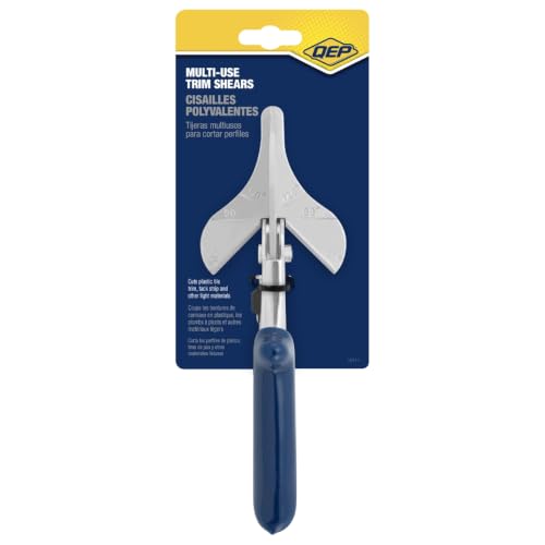 QEP multi-use trim shears for angle cuts, featuring sharp blades and ergonomic handles