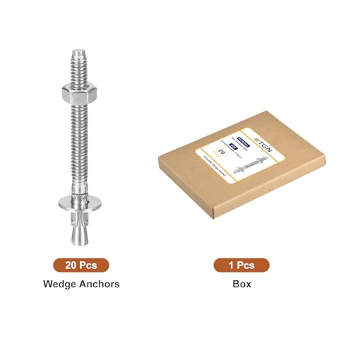 DTGN 1/4 x 3 inch stainless steel wedge anchors with nuts and expansion tubes, 20-pack for concrete walls