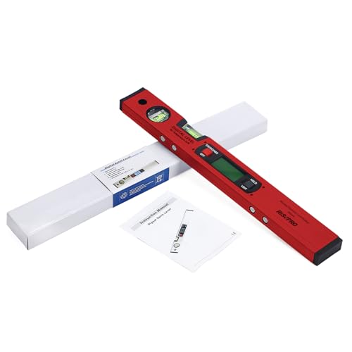Inclinometer, RISEPRO Digital Inclinometer Angle Finder Gauge Spirit Level Upright Magnet 360° Range 416mm Long with Backlight Red