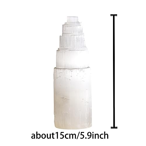 Natural Selenite Crystal Selenium Skyscraper Tower Carving Statue Home Decoration Stone Gypsum Tower for Home Decor Ornaments (15cm-1pcs) 15cm-1pcs