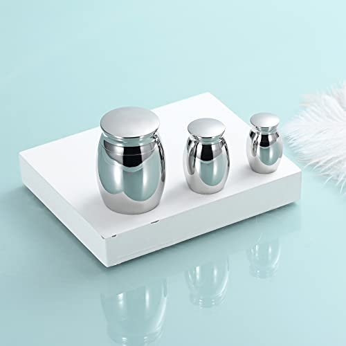 3 Pack Urn for Ashes,Stainless Steel Funeral Urn Cremation Urn for Ashes with Different Size for Human,Dog, Cat Ashes(Silver) 3pcs-silver