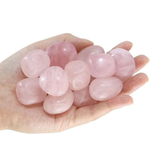 Rose Quartz Crystals Stone, Polished Stones & Rocks, Natural Healing Crystals for Chakra Balancing, Meditation, Spiritual Decor, Tumbled Stones for Energy, Reiki,Gifts (0.5LB) Rose